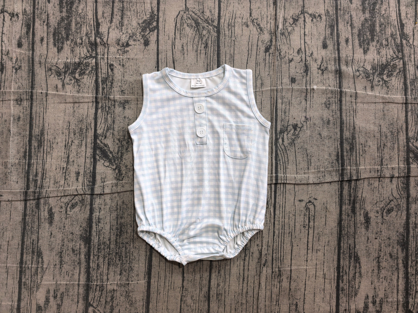 Pre order sleeveless blue gingham boy bubble