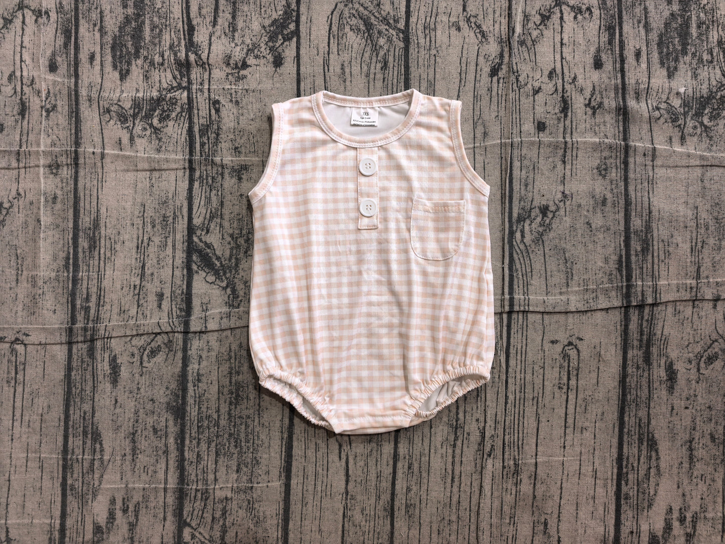 Pre order sleeveless khaki gingham boy bubble