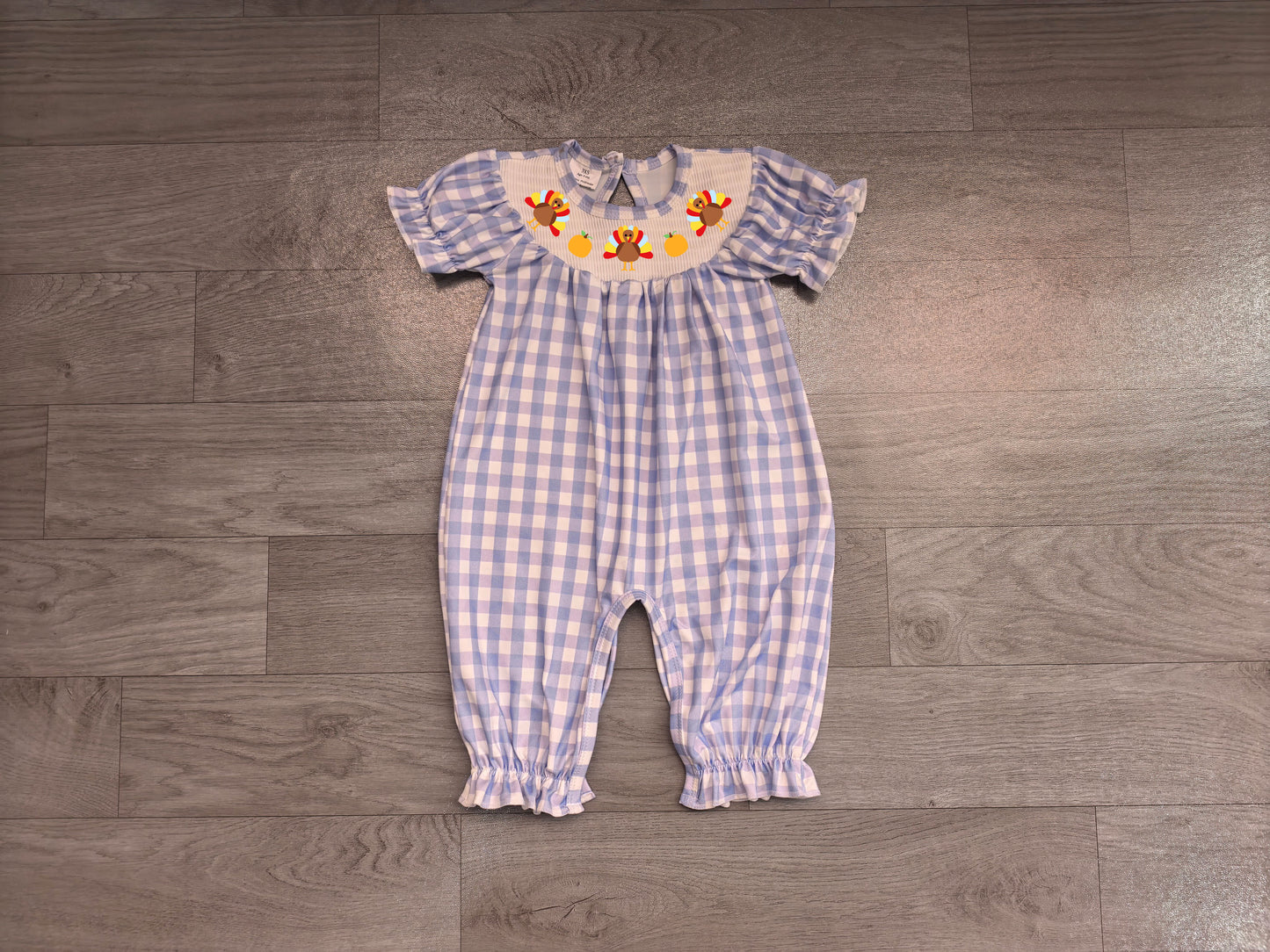 Pre order turkey gingham smock romper