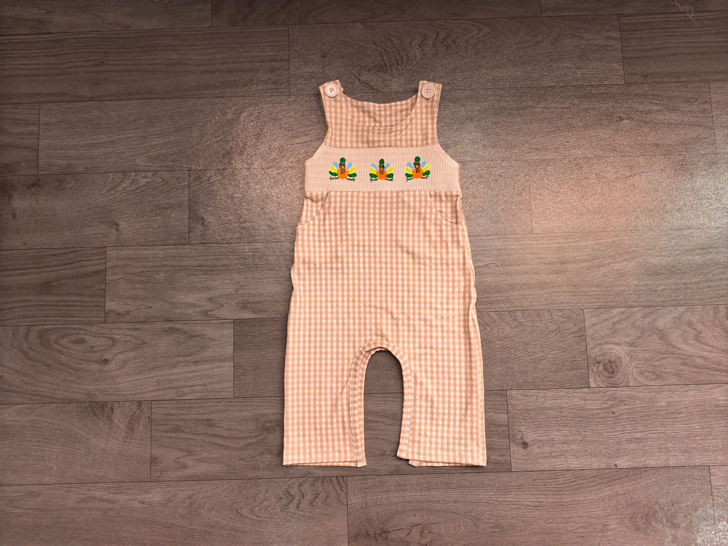 Pre order turkey gingham smock romper