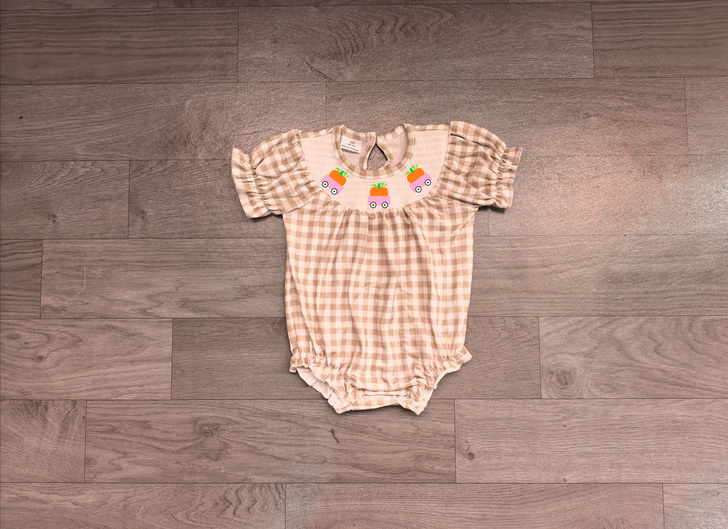 Pre order pumkin target gingham smock romper