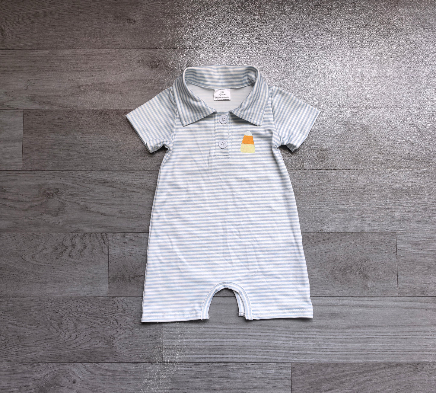 Pre order grey striped halloween candy embroidery boy romper