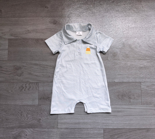 Pre order grey striped halloween candy embroidery boy romper