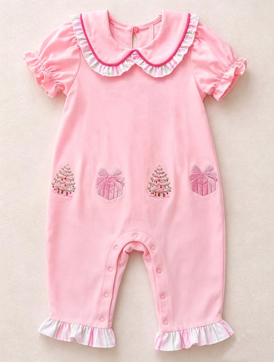 Pre order Christmas gift and tree pink romper