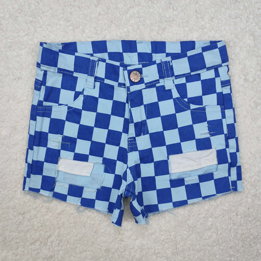 SS0093 Blue Check Denim Shorts