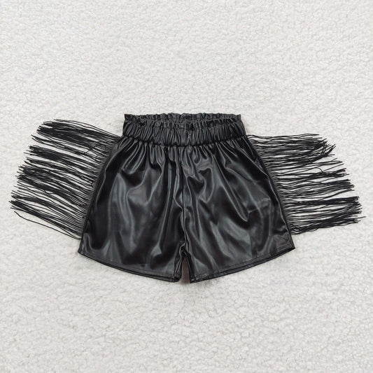 SS0094 baby girl clothes black leather summer shorts