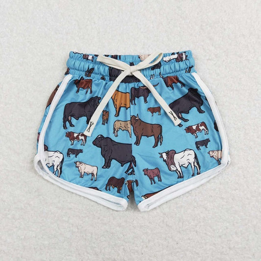 SS0124 Cow pattern blue shorts