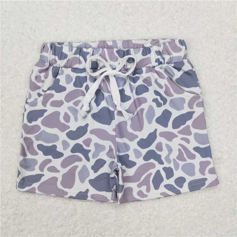 BT0462 Duck Camouflage Blue Short Sleeve Top+SS0140 Camouflage light gray shorts