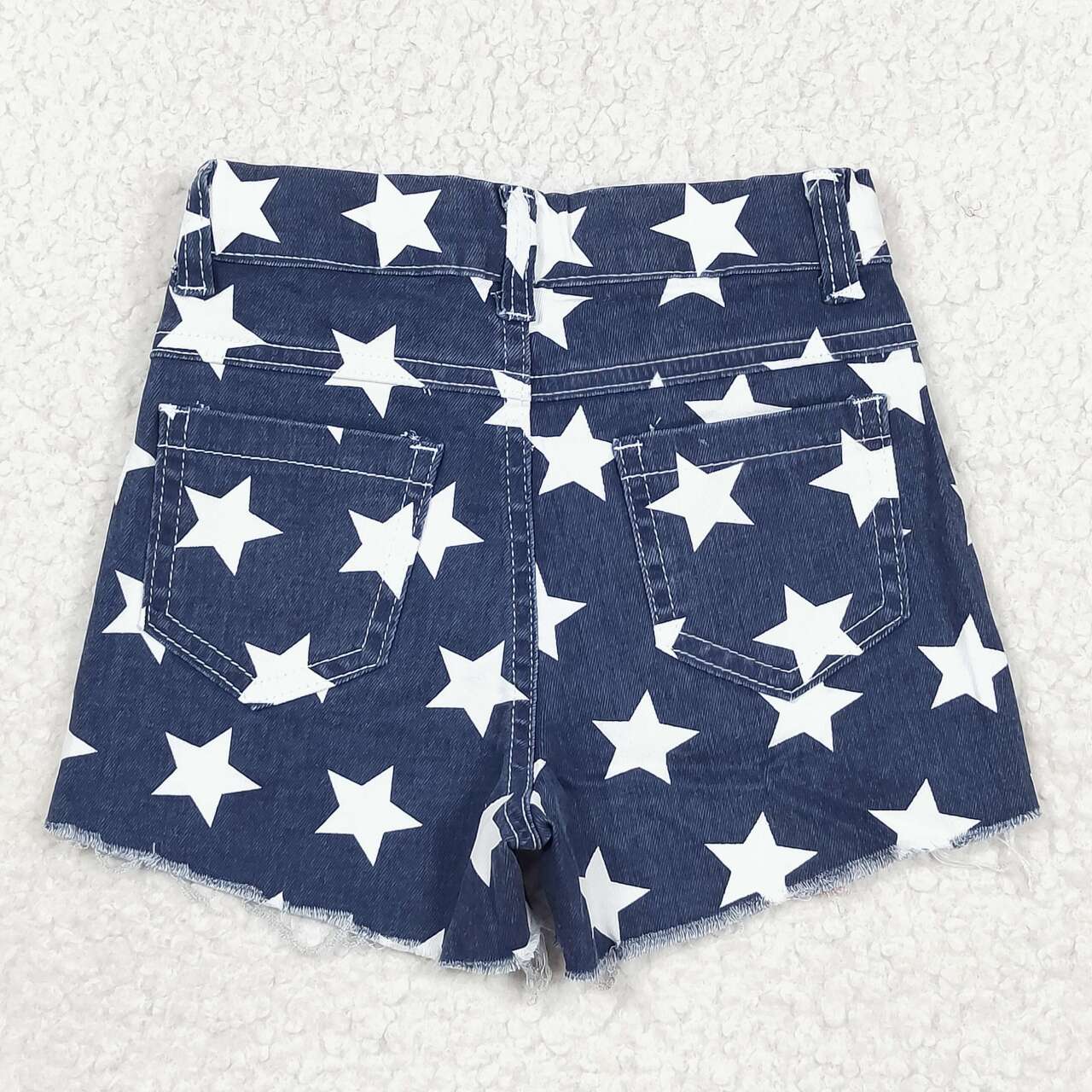 SS0168 Red and white striped star blue patchwork denim shorts