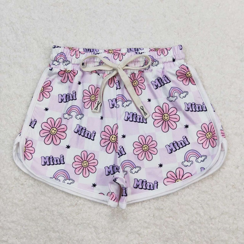 SS0171 Floral purple and white plaid shorts