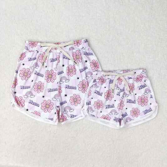 SS0172 Adult women mama flower purple and white plaid shorts