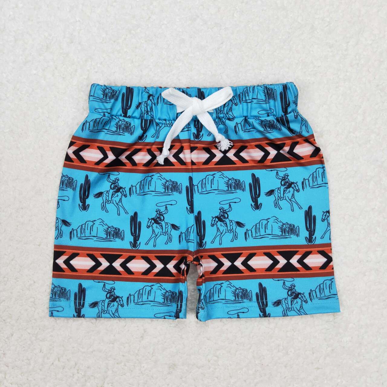 SS0207 Geometric Horseback Riding Cactus Blue Brown Shorts