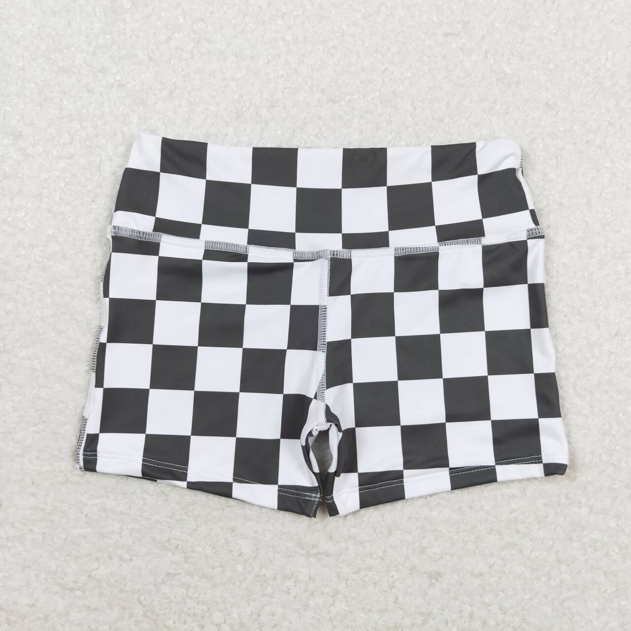 SS0219 Black and white plaid shorts