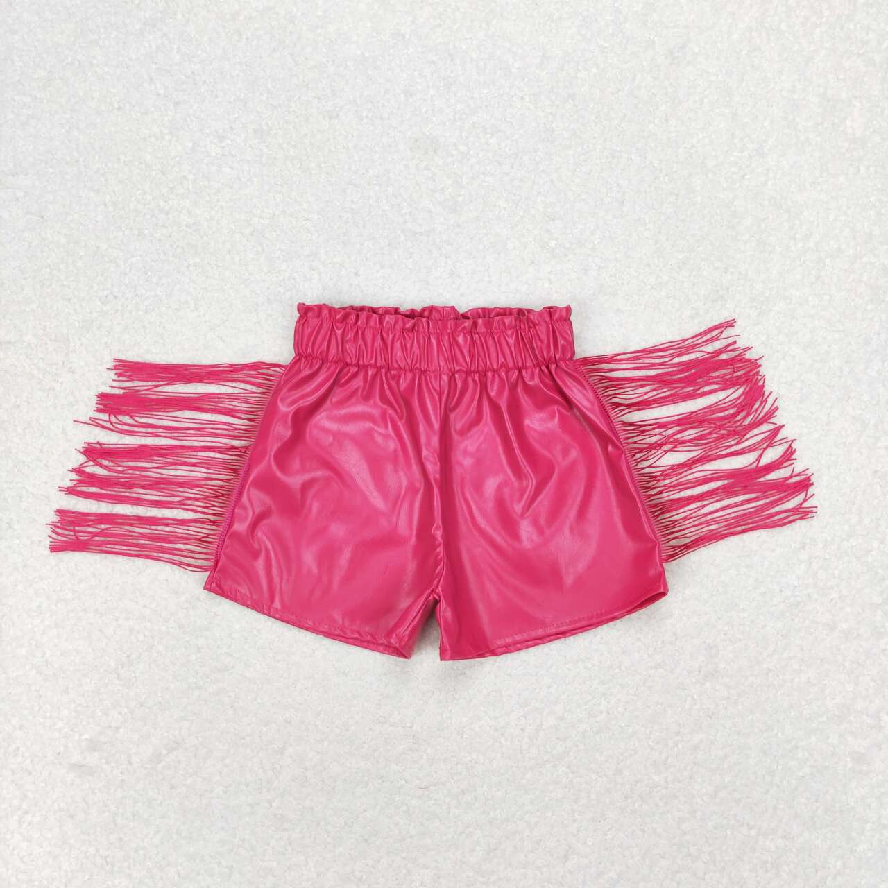 GSSO1123 Black short-sleeved rose red shiny leather tassel shorts suit with letters