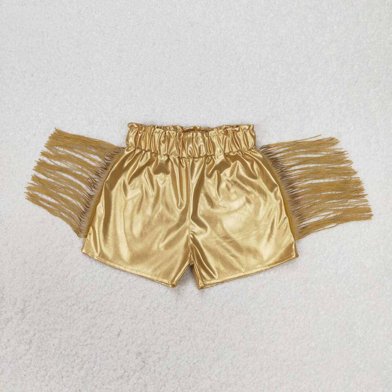 SS0242 Gold glossy leather fringed shorts