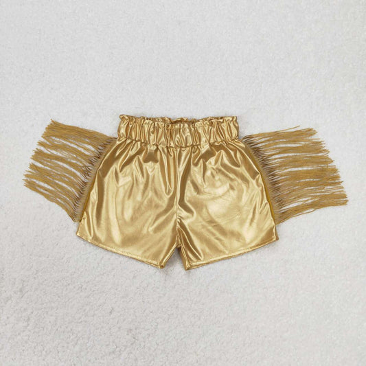 SS0242 Gold glossy leather fringed shorts