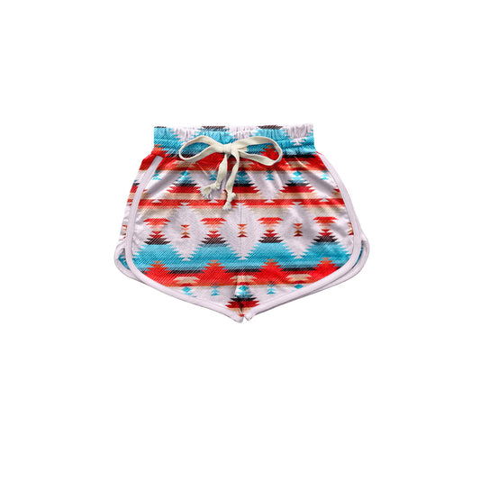 preorder SS0247 Adult women's geometric blue and orange shorts