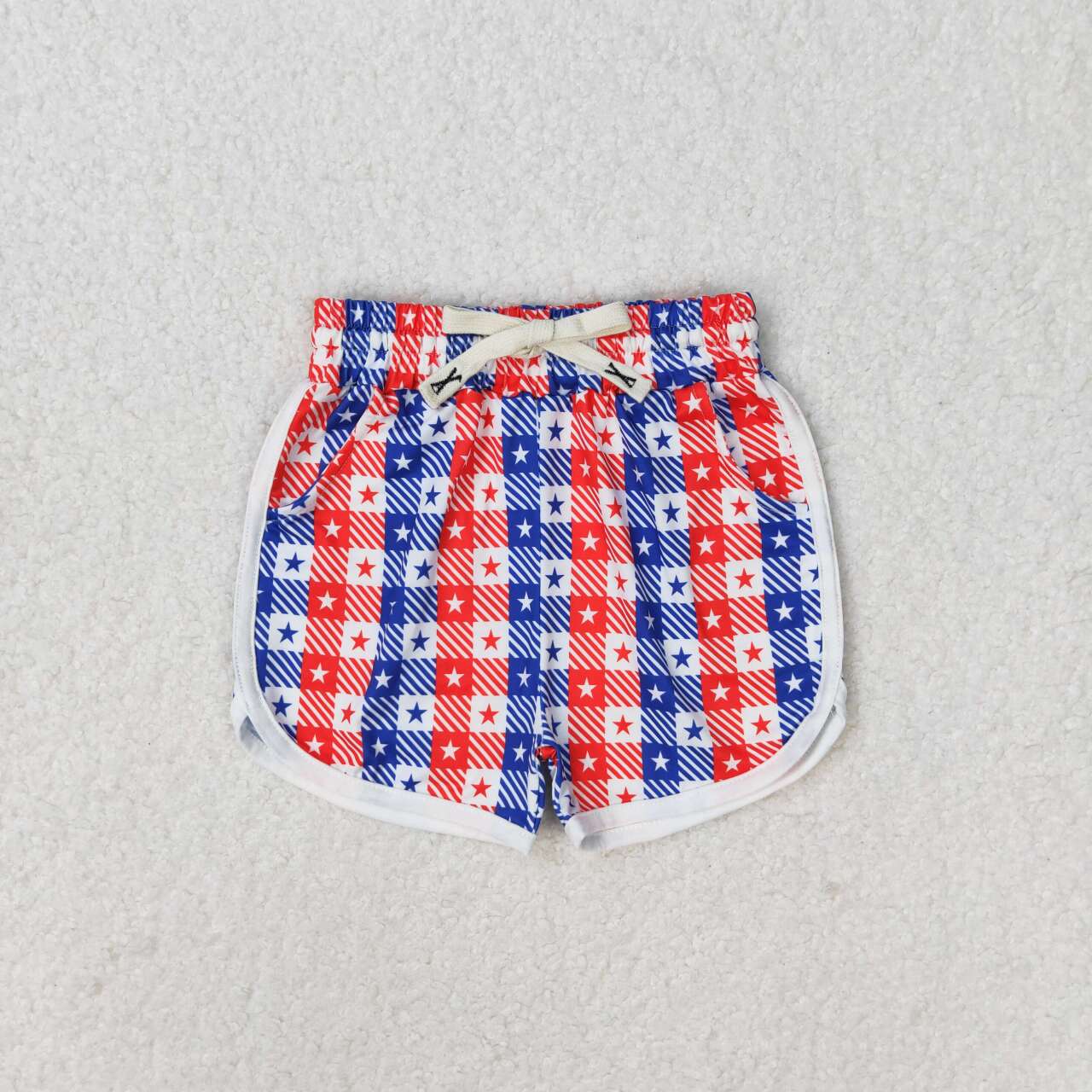 SS0253 National Day star red and blue striped white shorts