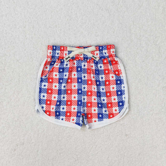 SS0253 National Day star red and blue striped white shorts