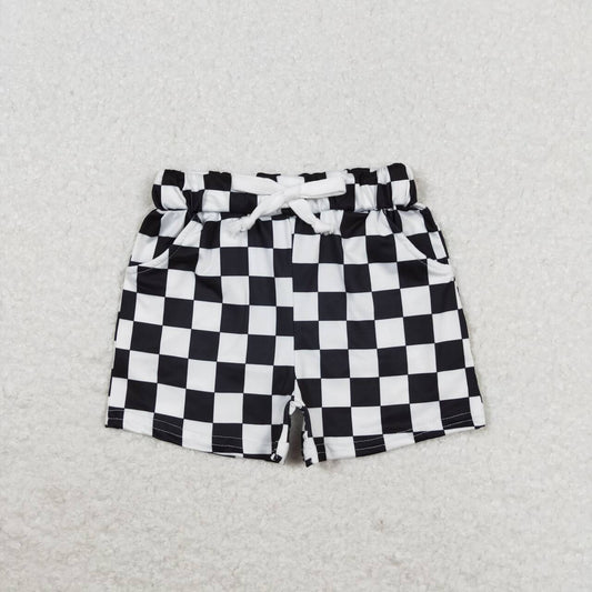 SS0273 Black and white plaid pocket shorts