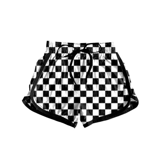 presale BSS0278 Black and white plaid lace-up shorts