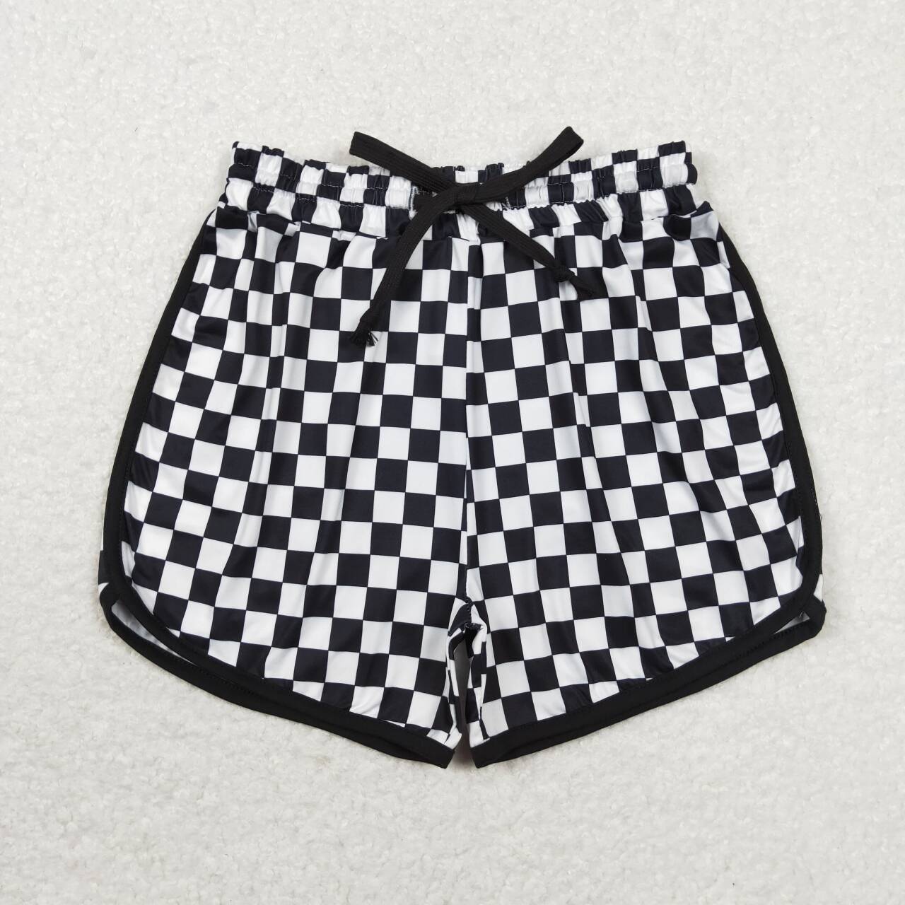 SS0279 Adult women's black and white plaid lace-up shorts D 4.24