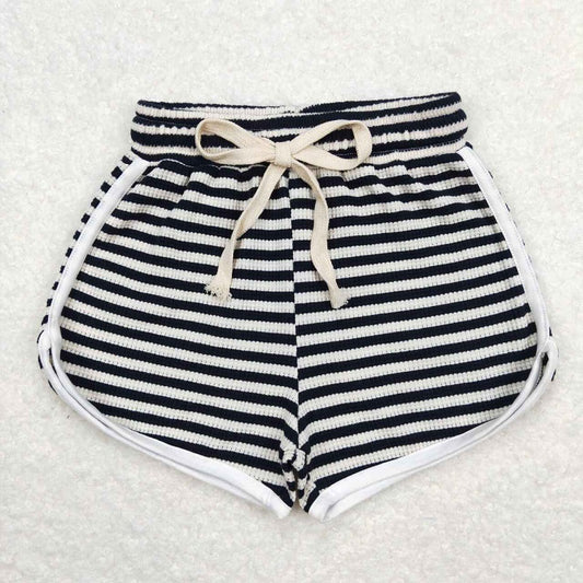 SS0288 Black and white striped waffle shorts