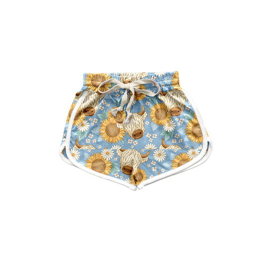 presale SS0330 Sunflower Cow Head Blue Shorts