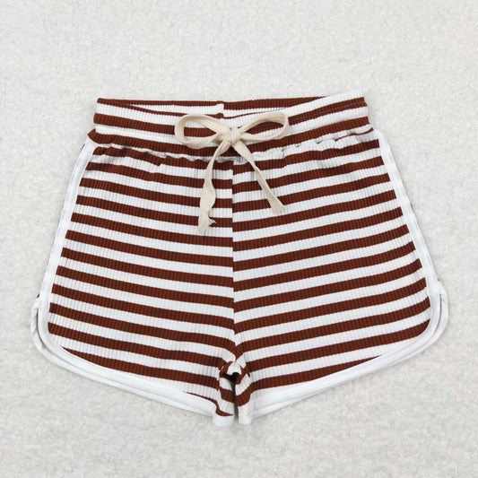 SS0337 Burgundy thick striped white shorts