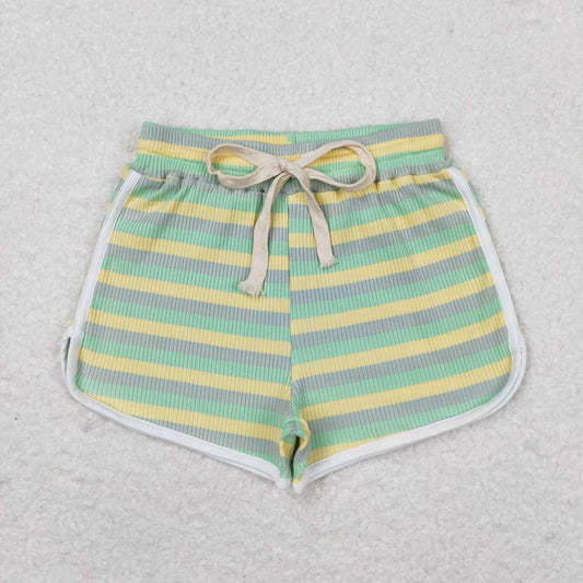 SS0341 Yellow, blue and green thick striped shorts