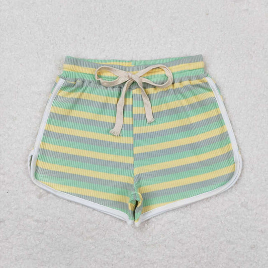 SS0341 Yellow, blue and green thick striped shorts