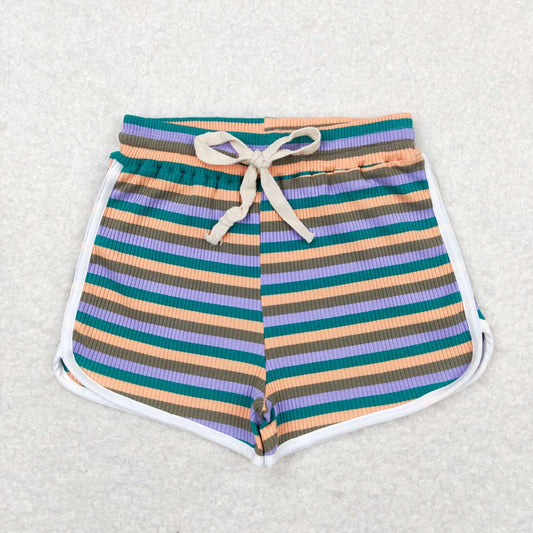 SS0345 Orange, green and purple colorful striped shorts
