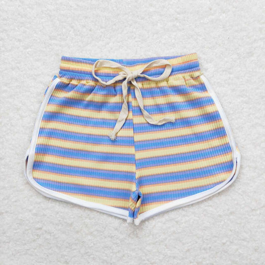 SS0347 Yellow and blue thick striped shorts