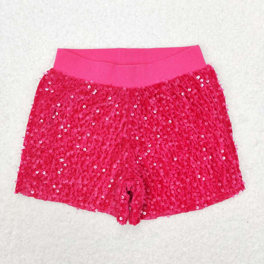 SS0351 Rose red sequin shorts