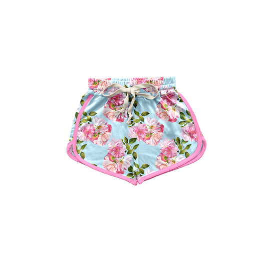 presale SS0393 Blue shorts with pink trim and flowers and leaves 2024 .10.22