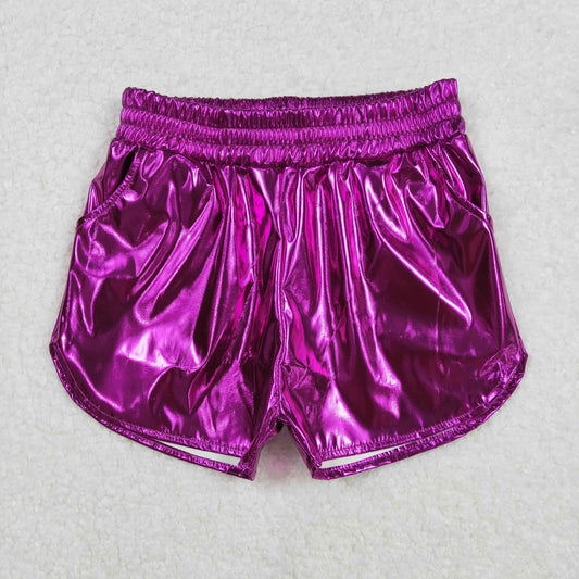 SS0412 Shiny leather dark purple shorts