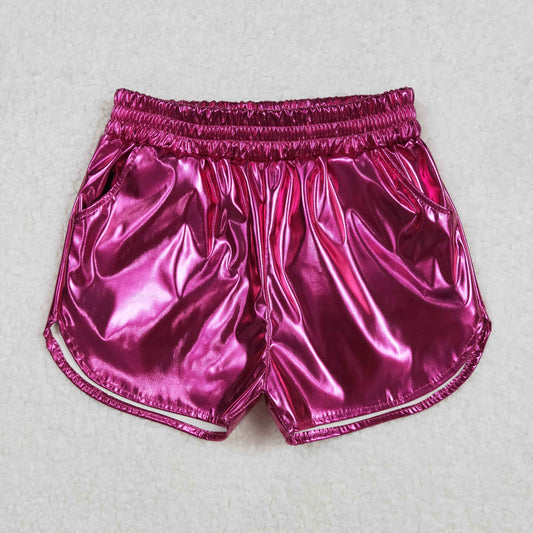 SS0414  Shiny leather rose red shorts