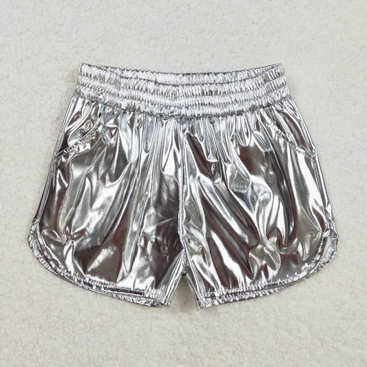 SS0416 Shiny silver leather shorts