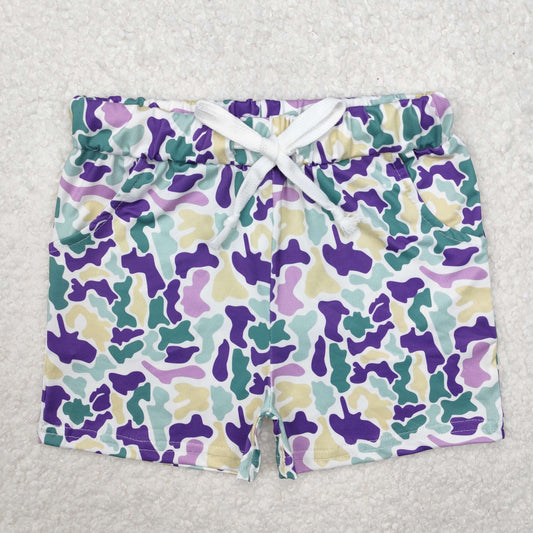 SS0433 Mardi gras Yellow, green and purple camouflage shorts