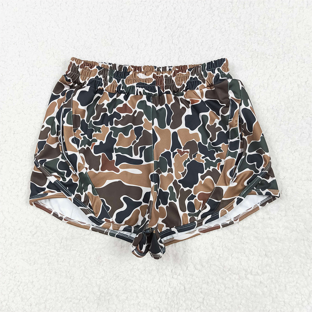 SS0469 Adult Women Dark Brown Camo Yoga Summer Shorts  D 4.11