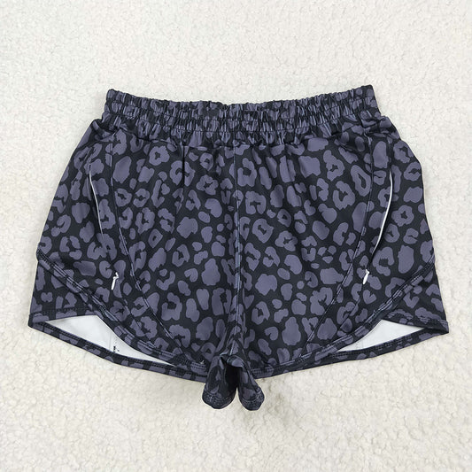 SS0471 Adult Women Black Leopard Yoga Summer Shorts D 4.11