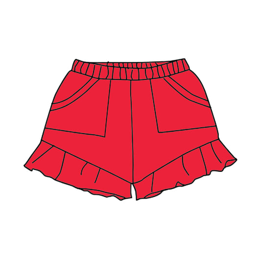 presale SS0558 Baby Girls Red Pockets Summer Cotton Ruffle Short Bottoms D 3.28