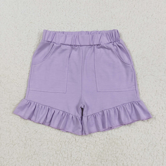 SS0561  Baby Girls Lavender Pockets Summer Cotton Ruffle Short Bottoms  D 6.2