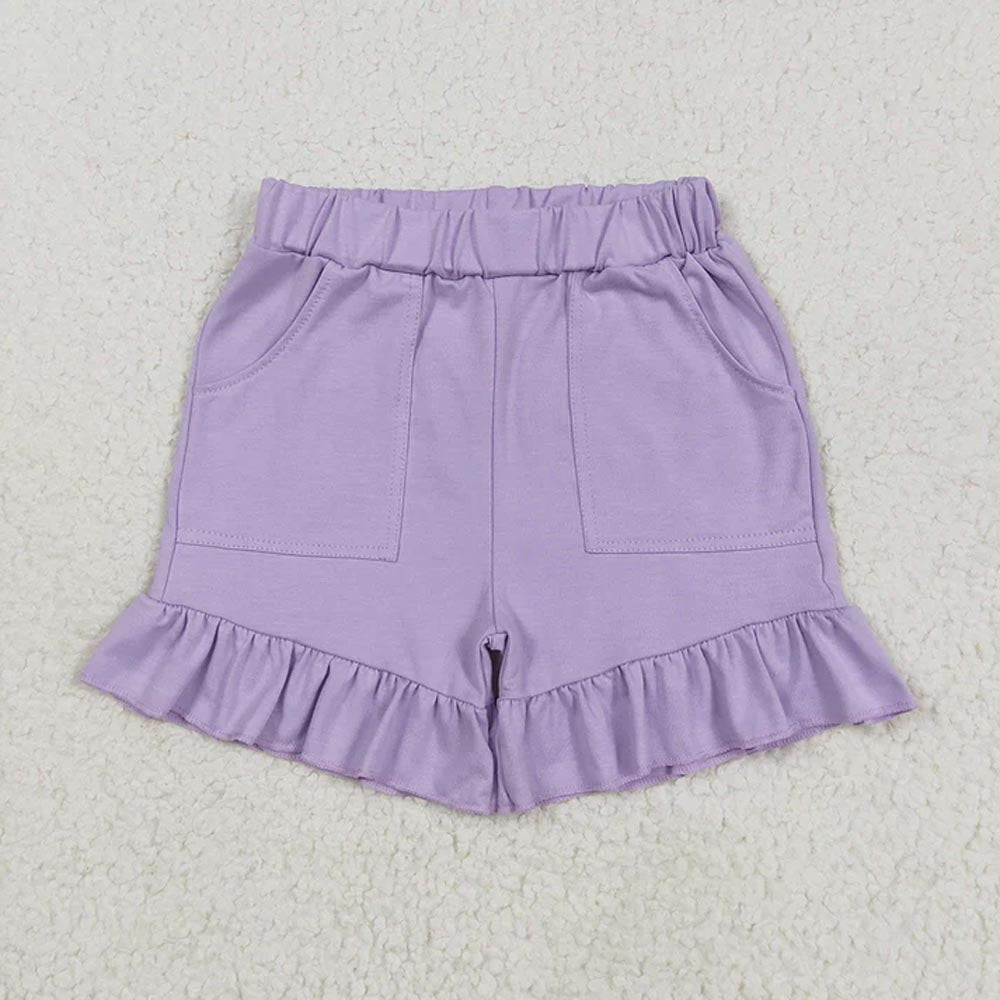 Sibling Baby Girls Lavender Grey Pockets Summer Cotton Ruffle Short Bottoms D 7.7