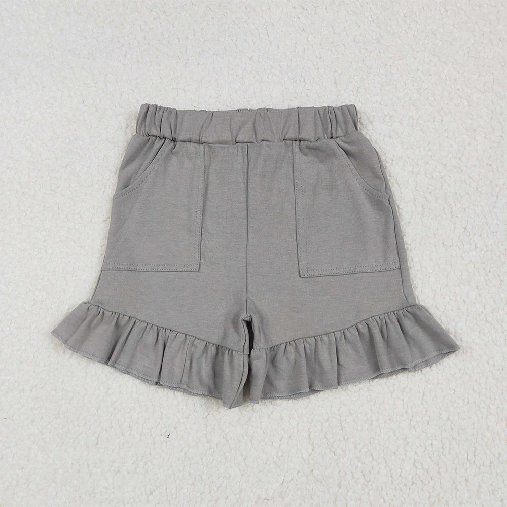 SS0563  Baby Girls Gray Pockets Summer Cotton Ruffle Short Bottoms D 6.4