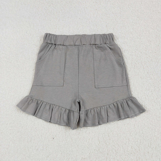 SS0563  Baby Girls Gray Pockets Summer Cotton Ruffle Short Bottoms D 6.4