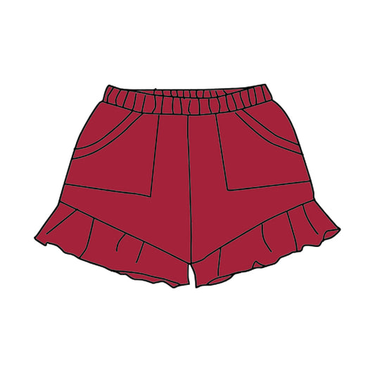 presale SS0565 Baby Girls Dark Red Pockets Summer Cotton Ruffle Short Bottoms D 3.28
