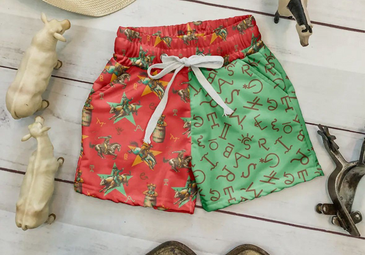 presale SS0596 Baby Boys Red Green Horse Rodeos Summer Pockets Shorts Bottoms D 4.4