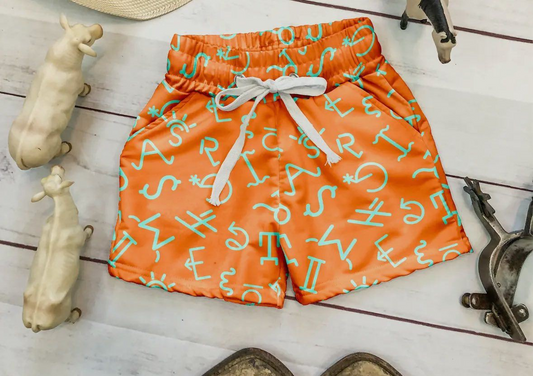 presale SS0598 Baby Boys Orange Aztec Letter Summer Pockets Shorts Bottoms D 4.4