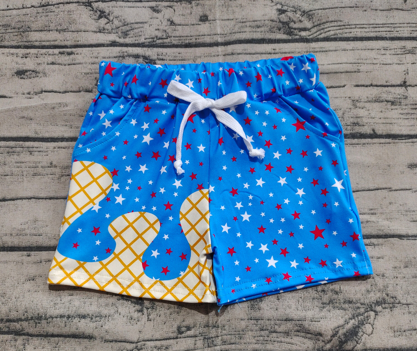 SS0611 Baby Boys Blue Drip Stars Pockets Team Shorts Bottom D 5.24